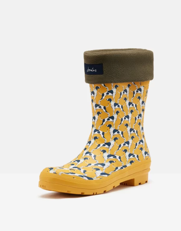 Khaki Green welly socks on yellow wellies