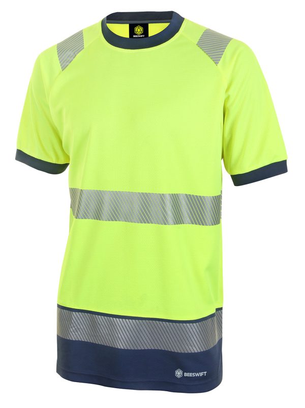 Beeswift Deltic Hi-vis Two-tone Short Sleeve T-shirt Saturn Yellow/Navy