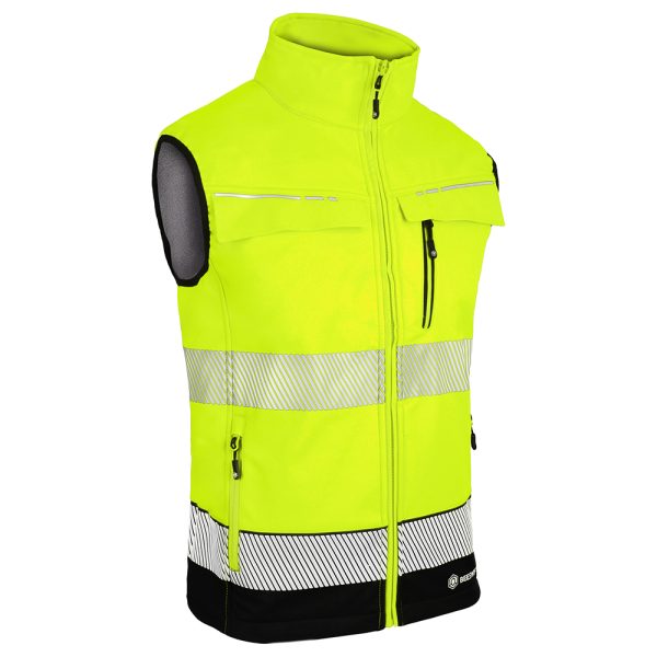 Beeswift Deltic Two-tone Hi-vis Softshell Rail Bodywarmer Saturn Yellow/Navy