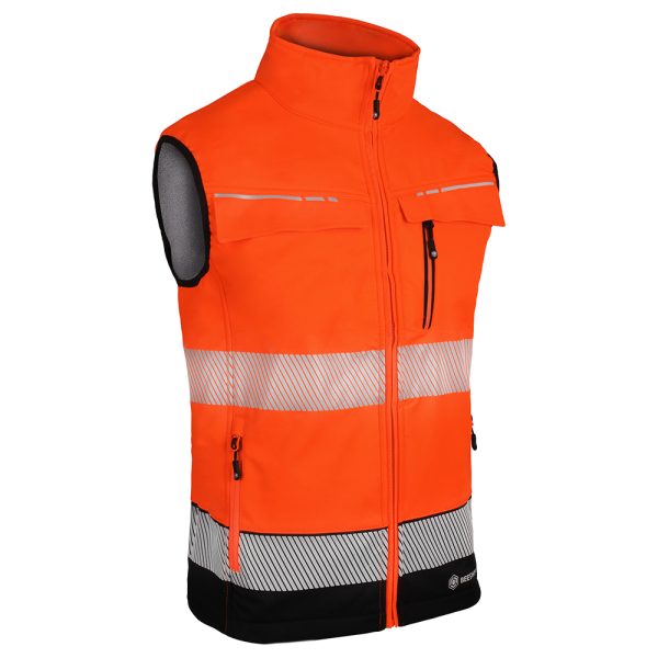 Beeswift Deltic Two-tone Hi-vis Softshell Rail Bodywarmer Orange/Black